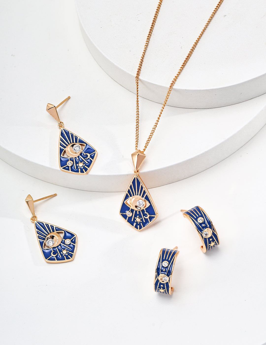 Vintage Blue Enamel Zircon Earrings