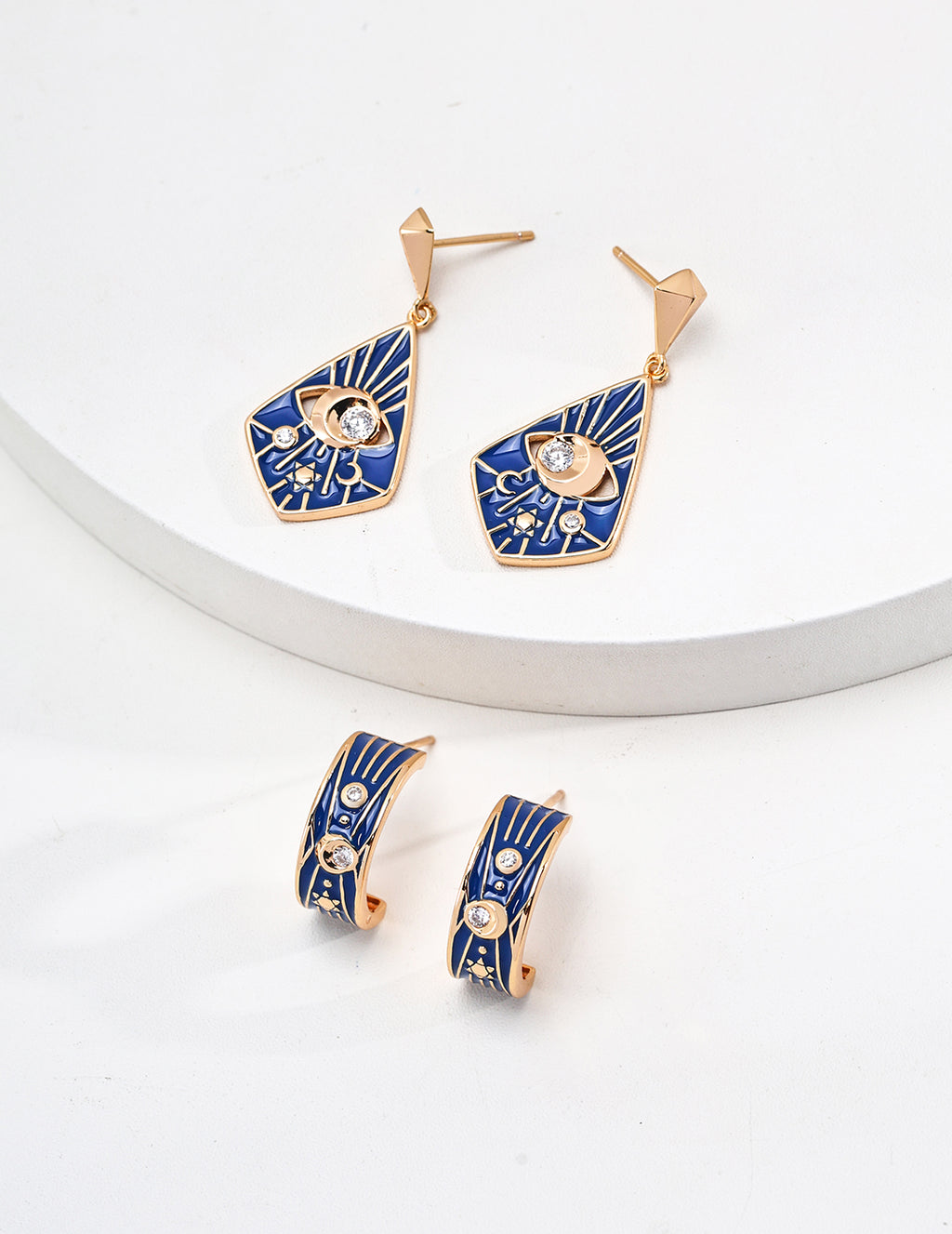 Vintage Blue Enamel Zircon Earrings