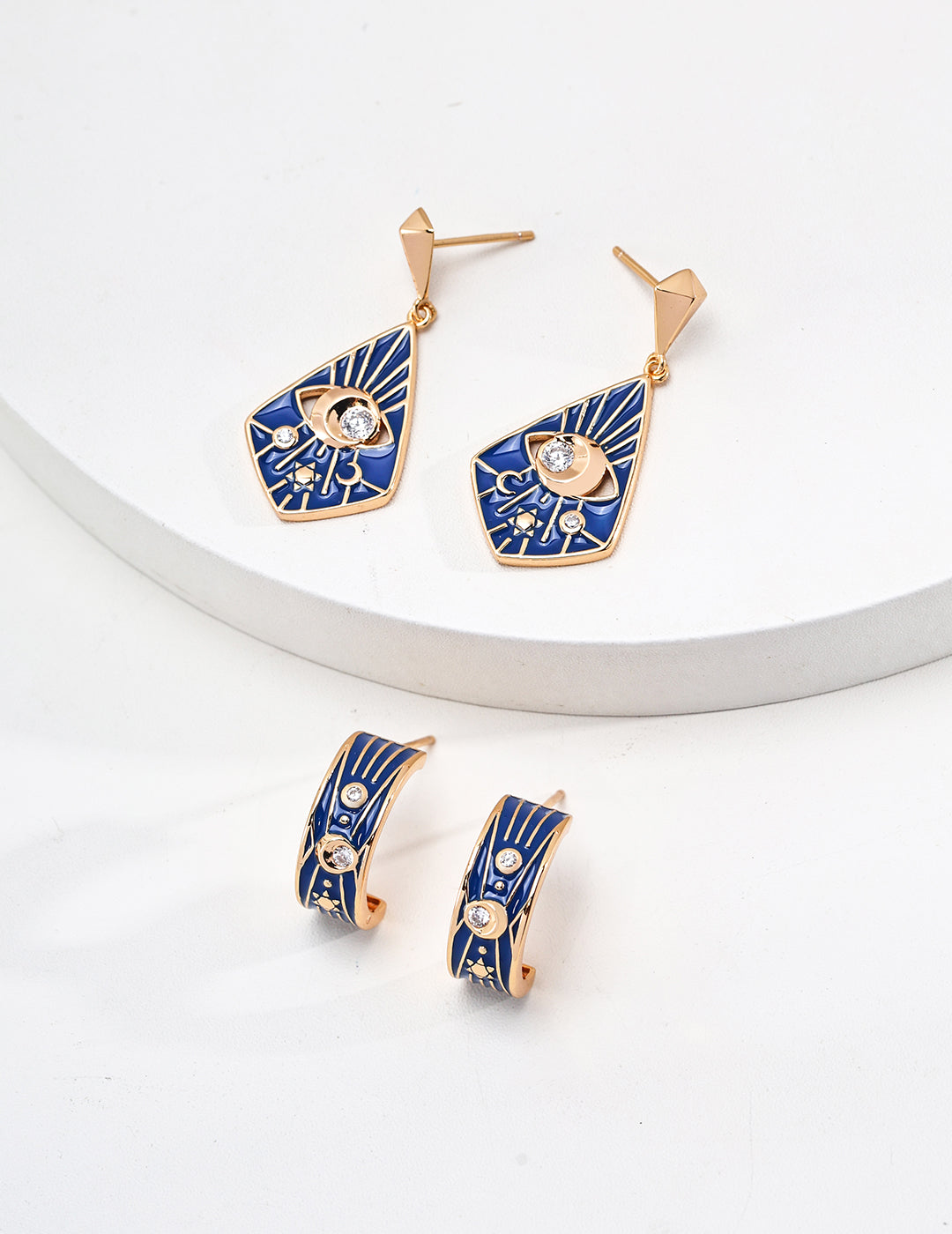 Vintage Blue Enamel Zircon Earrings