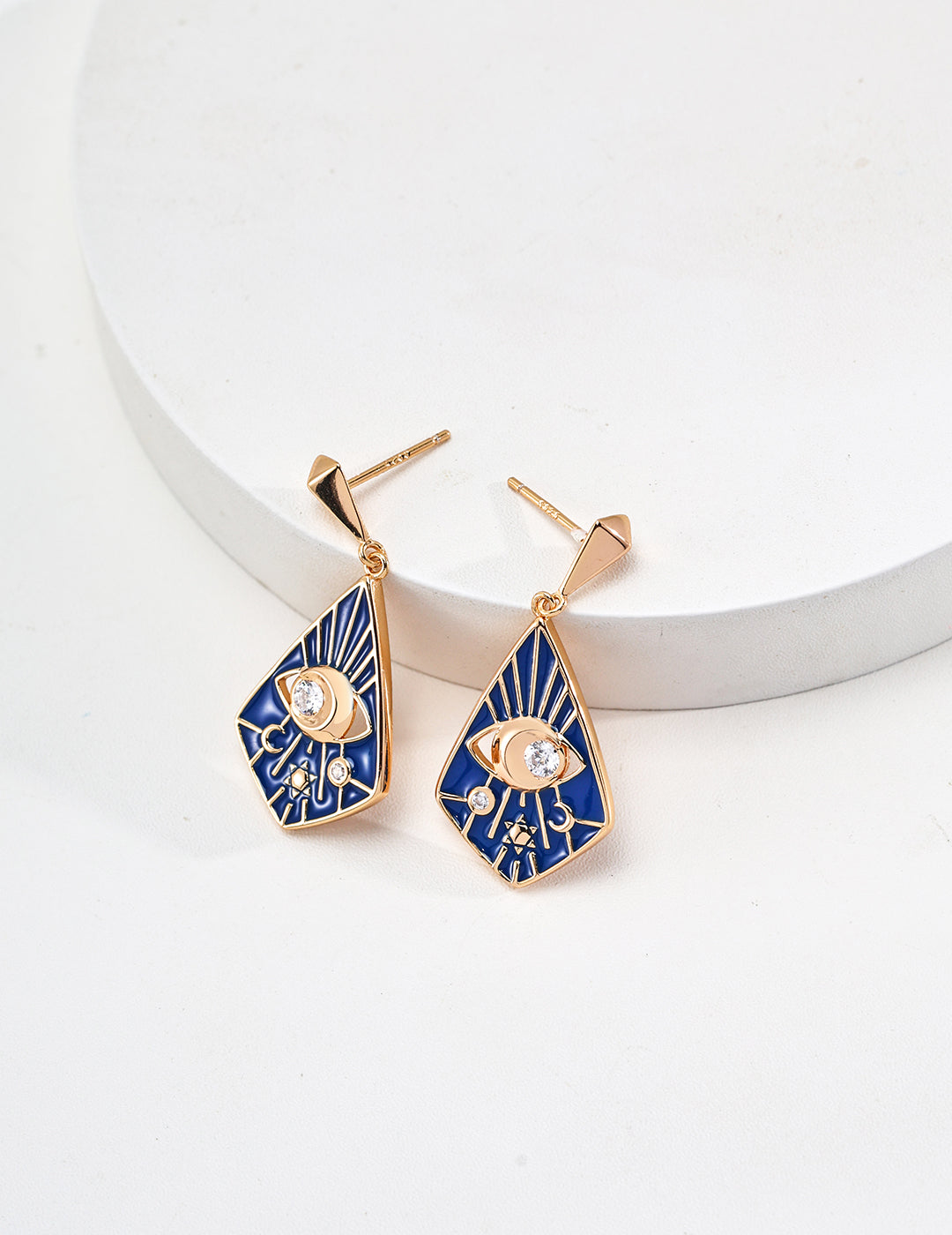 Vintage Blue Enamel Zircon Earrings