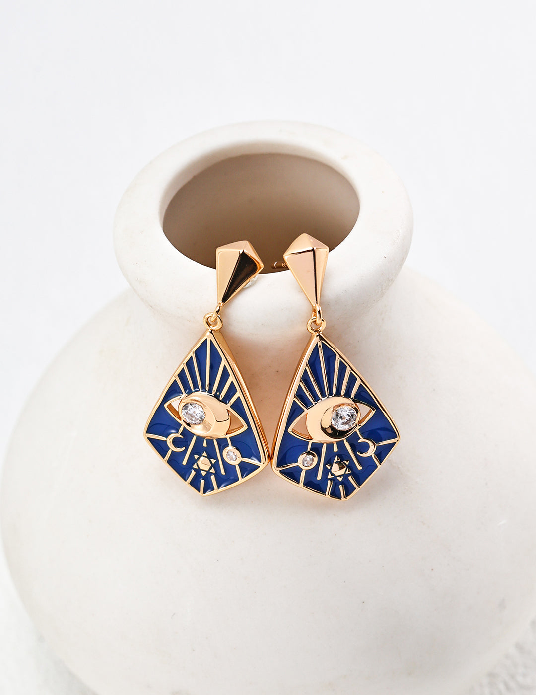 Vintage Blue Enamel Zircon Earrings