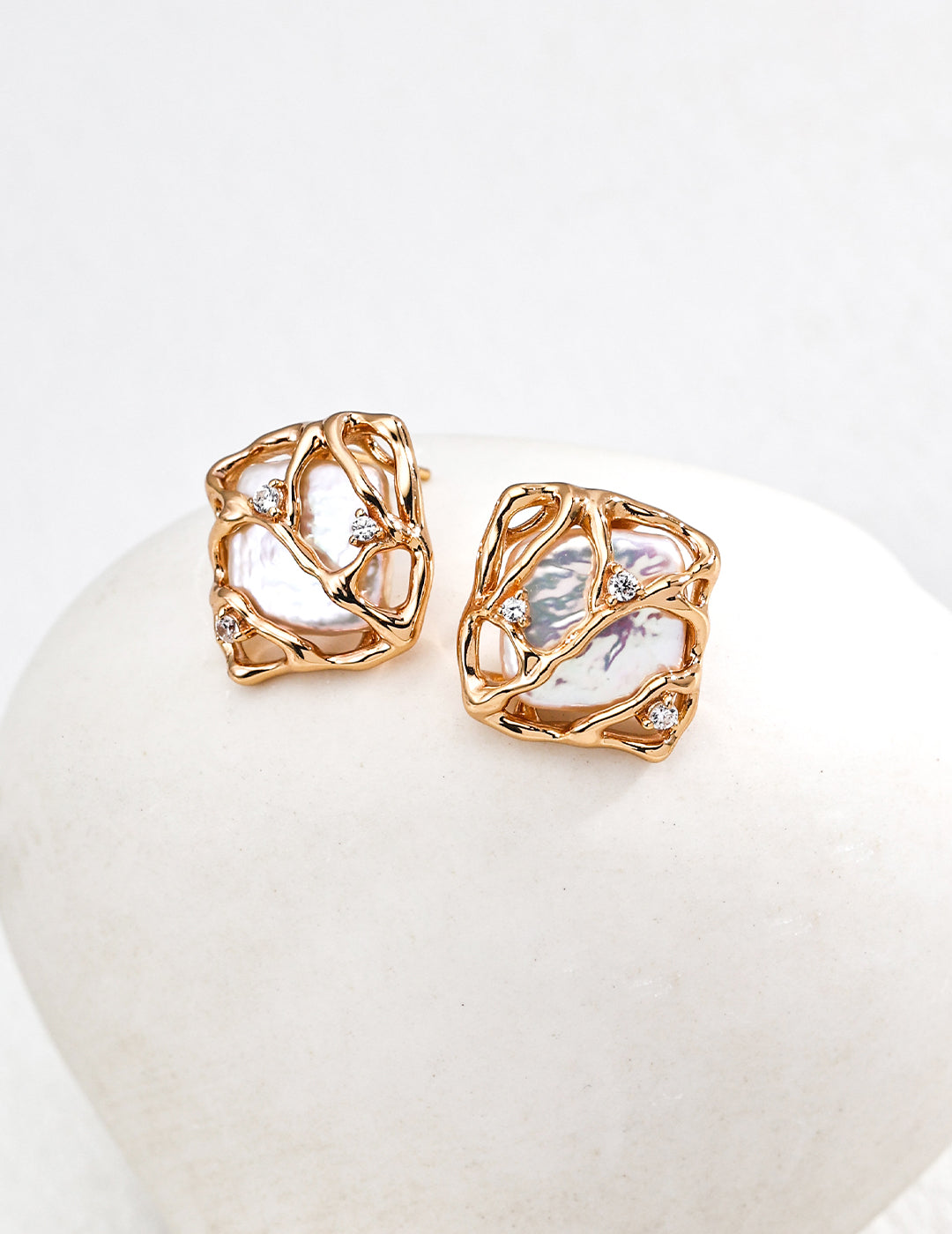 Vintage Gold Pearl Zircon Earrings