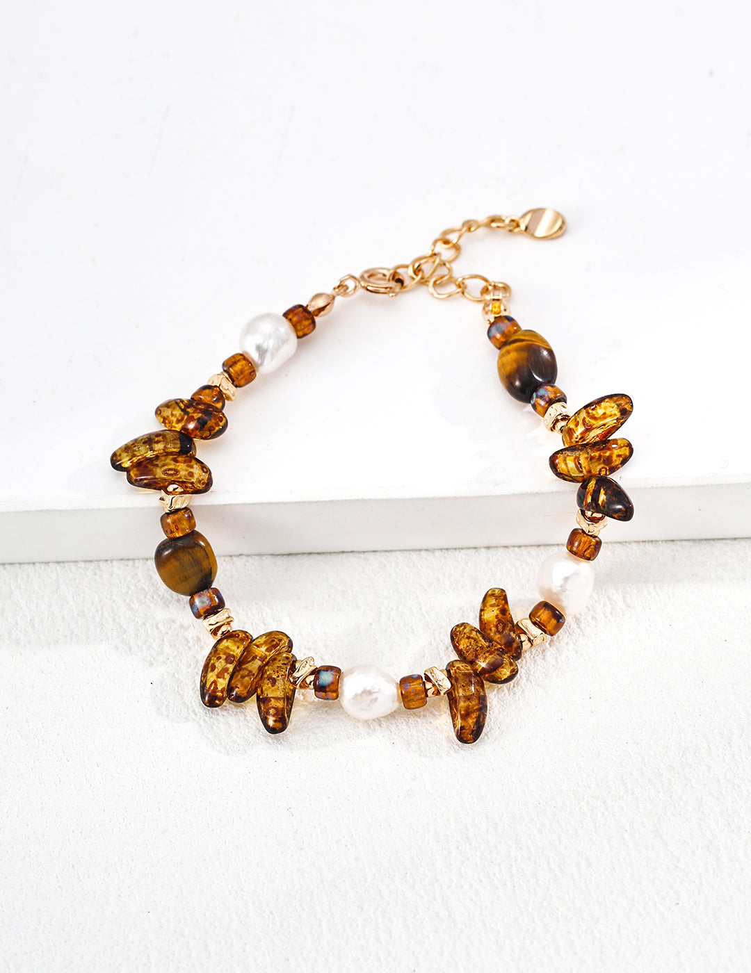 Retro Glass & Tiger Eye Pearl Bracelet